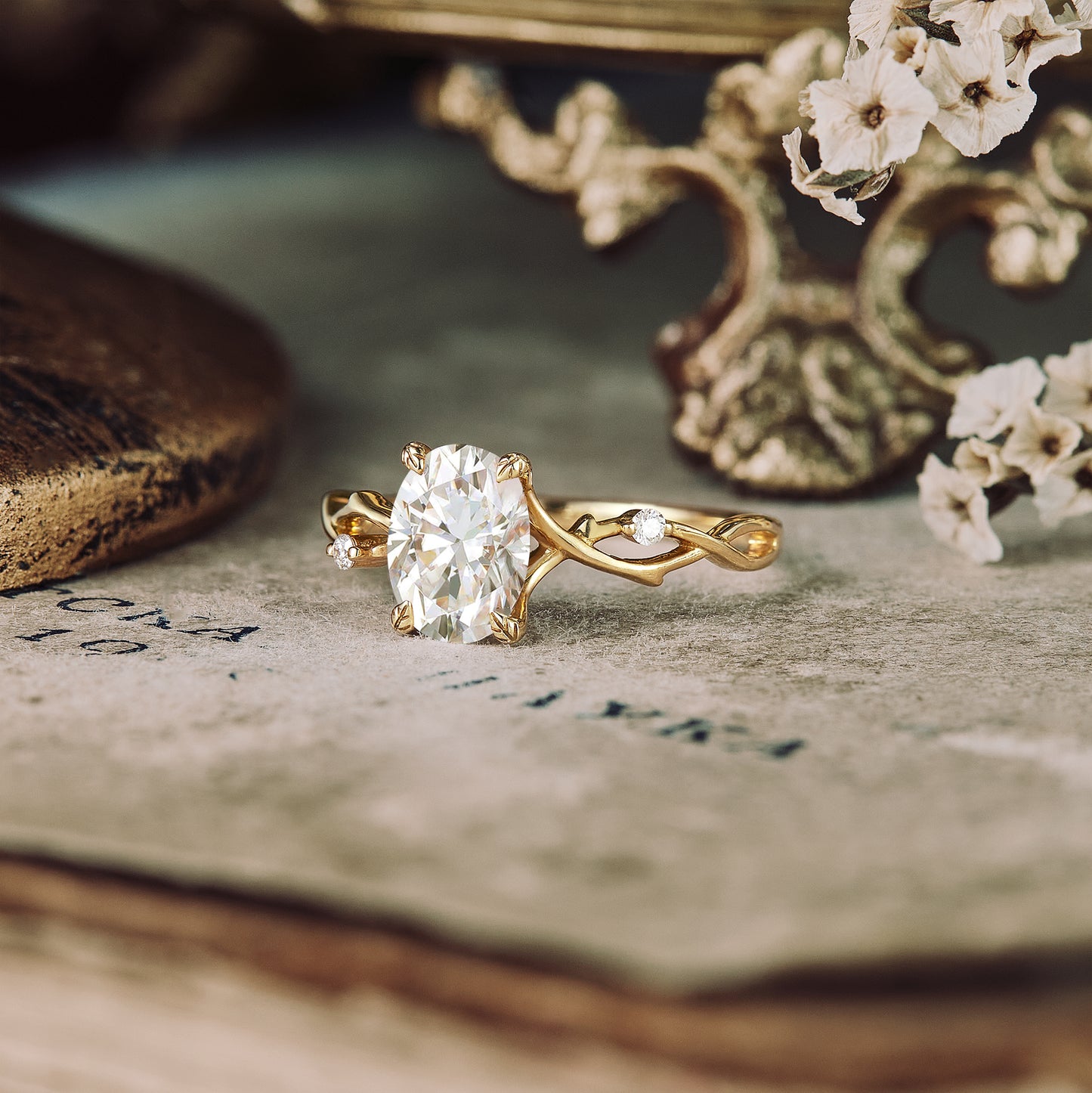 Vintage Floral Style Halo Engagement Ring - Lilly – Moissanite Rings